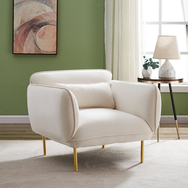 English Elm Oversized Velveta Accent Armchair in Beige — Plush Velvet Upholstered Sofa Chair with Metal Legs for Cozy Living Spaces W542P147987