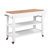 English Elm 57 Inch Rolling Kitchen Island With Storage,Kitchen Cart With Solid Oak Wood Top,Two-Sided Kitchen Island Cart On Wheels ,Wine and Spice Rack, Large Kitchen Cart With 2 Drawers, Milk White+Natural Top