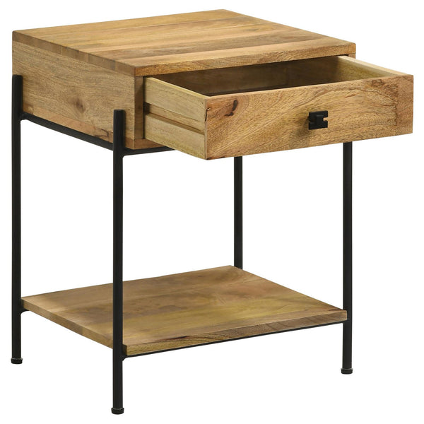 English Elm Natural Mango Accent Table With Drawer & Bottom Shelf - Stylish Storage For Small Spaces! B062P153900