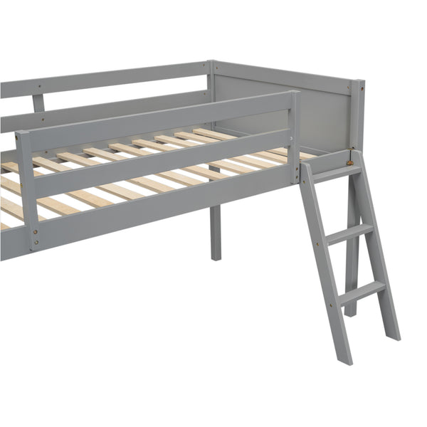 English Elm Twin Low Loft Bed with Ladder and Guardrails for Kids – Pine-MDF Durable Design, Safe Play Space Gray WF313084AAE