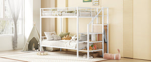 English Elm Twin Metal Bunk Bed with Built-In Desk, Lateral Storage Ladder and Under-Ladder Wardrobe Space-saving design for kids and teens White MF315578AAK