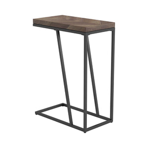 English Elm Rustic Tobacco Herringbone Accent Table with Sandy Black Metal Legs, Modern Angled Silhouette - 25"H B062P153914