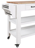 English Elm 57 Inch Rolling Kitchen Island With Storage,Kitchen Cart With Solid Oak Wood Top,Two-Sided Kitchen Island Cart On Wheels ,Wine and Spice Rack, Large Kitchen Cart With 2 Drawers, Milk White+Natural Top