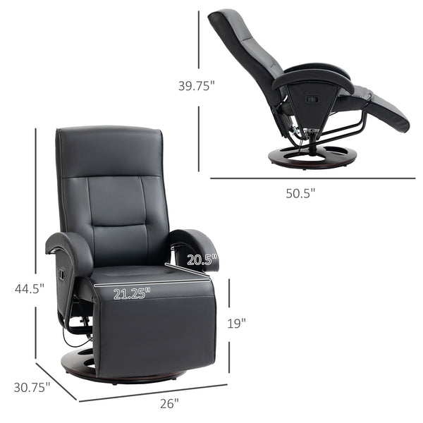 English Elm HOMCOM PU Recliner Chair with Footrest & 135° Recline, 360° Swivel, Padded Arms, Durable 330lb Support W2225P156077
