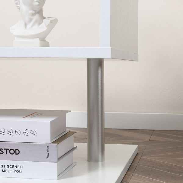 English Elm HOMCOM S-Shaped 3-Tier Modern End Table with Steel Poles, Storage Shelves, Lightweight White Finish W2225P156084