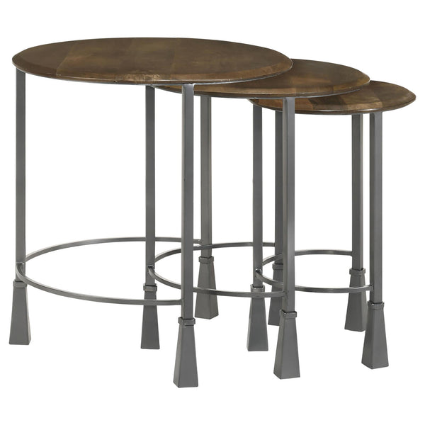 English Elm Natural 3-Piece Nesting Table Set - Stylish Mango Wood & Gunmetal Iron For Versatile Home Decor B062P153905