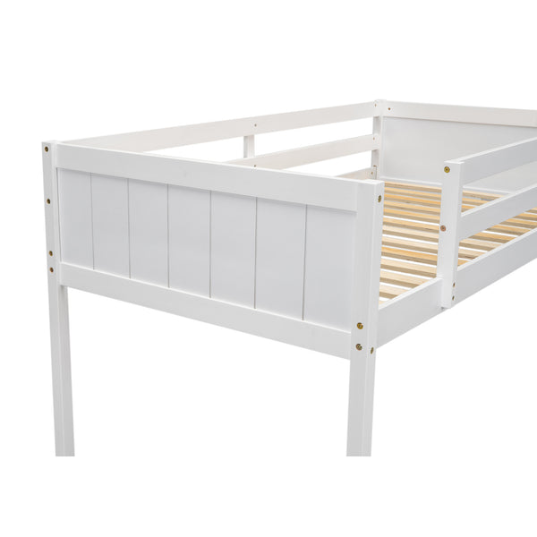 English Elm Twin Low Loft Bed with Ladder and Guardrails for Kids – Pine-MDF Durable Design, Safe Play Space White WF313084AAK