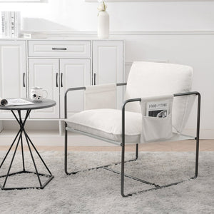 English Elm 2 Teddy Fabric Upholstered Armchairs Iron Frame Side Pockets Living Room Seating Set W680P145263