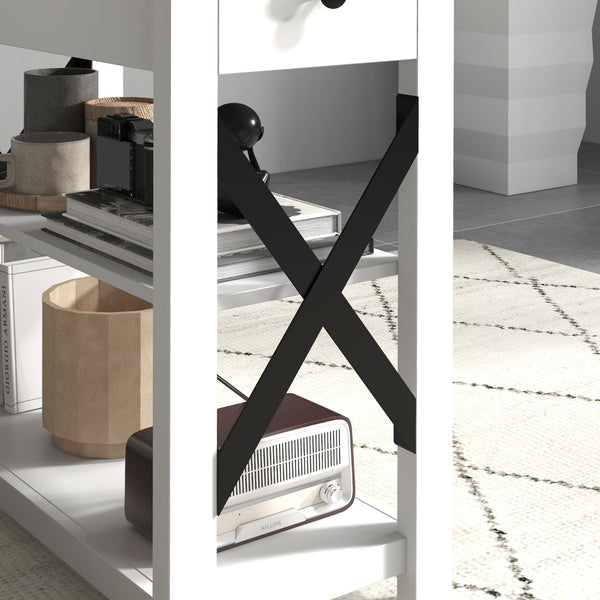 English Elm HOMCOM Compact Side Table with Charging Station, 2 USB + Outlet, 2-Tier Shelves & Cabinet Storage W2225P156069