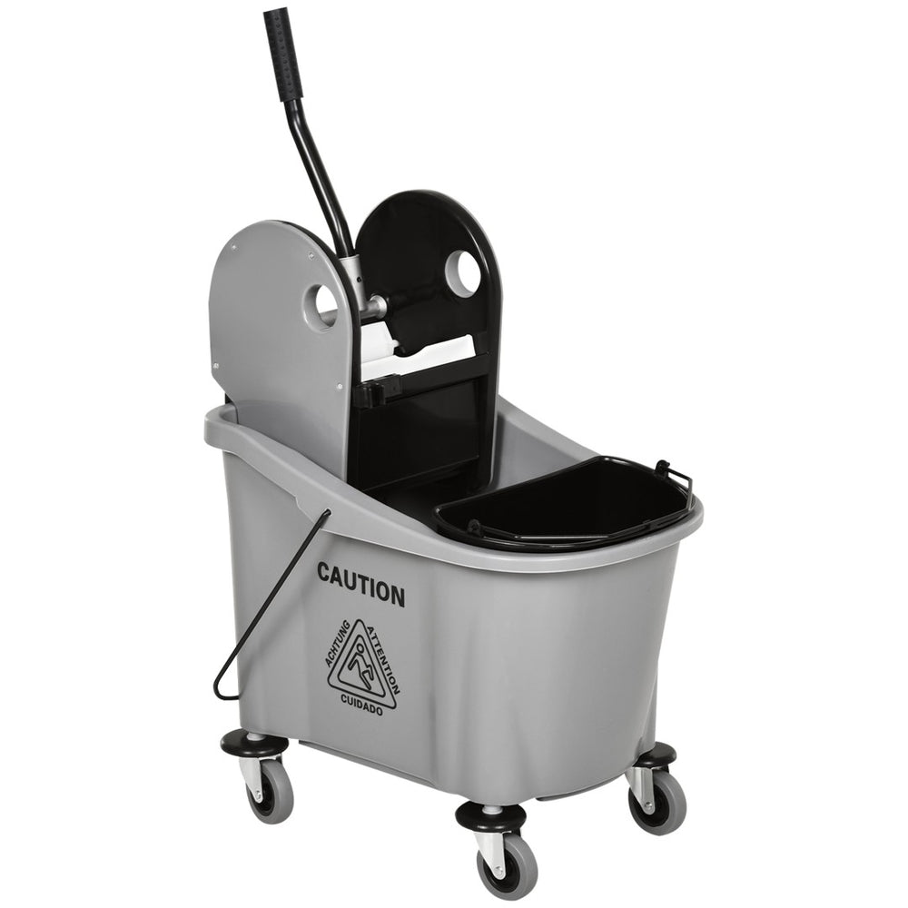 English Elm 5 Gallon Rolling Mop Bucket with Side Press Wringer Dual Chamber Separation on Wheels W2225P156066