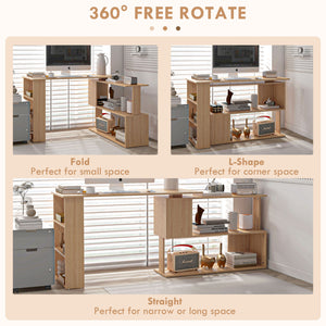 English Elm HOMCOM Modern L-Shaped Corner Desk with 360° Rotating Shelves, Space-Saving Workstation, Maple Finish W2225P156068