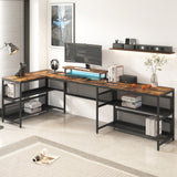 Hearth and Haven U-Shaped Desk with Shelve and Led Lights W578P149137