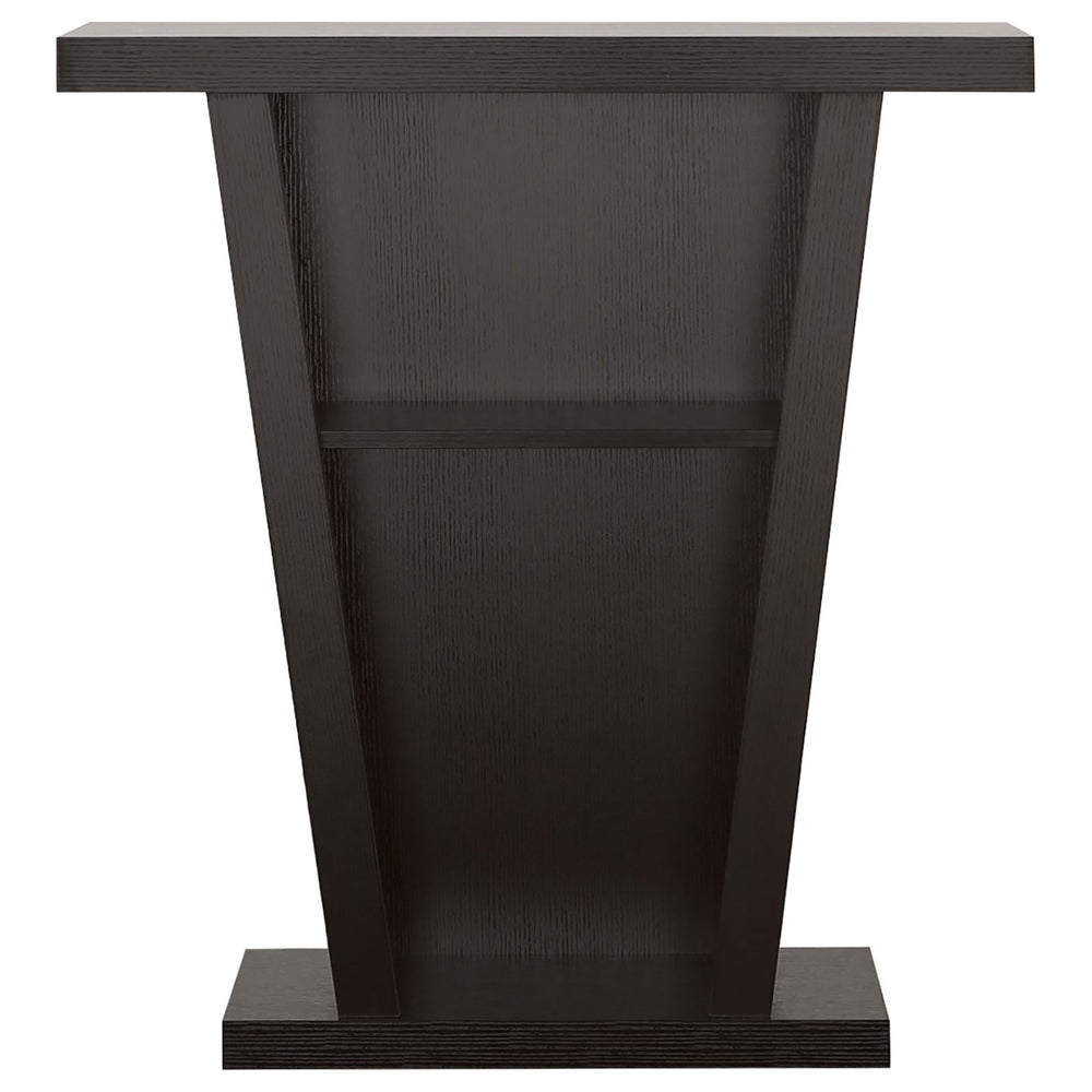 English Elm Cappuccino V-Shape 2-Shelf Console Table with Deep Finish, Solid Wood Build & Graduated Display Surfaces B062P153906