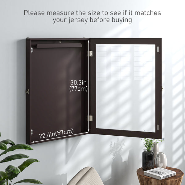 English Elm HOMCOM Jersey Display Case 23.5"x31.5" Wall-Mounted Acrylic Shadow Box with Lockable Hinge & UV Guard Brown W2225P156072