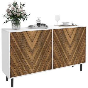 English Elm HOMCOM Chevron Door Sideboard Buffet Cabinet with Push-Open Doors, Adjustable Shelves, Brown W2225P156076