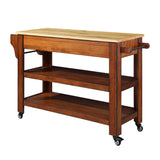 English Elm 57 Inch Rolling Kitchen Island With Storage,Kitchen Cart With Solid Oak Wood Top,Two-Sided Kitchen Island Cart On Wheels ,Wine and Spice Rack, Large Kitchen Cart With 2 Drawers, Walnut+Natural Top