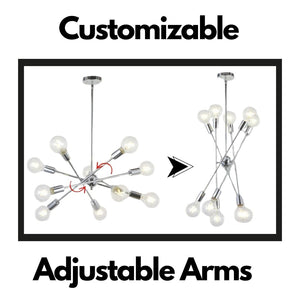 English Elm Modern Sputnik 10-Light Chandelier Chrome with Adjustable Arms, Dimmable, G25/G30 Compatible, Sloped Ceiling Adapter B130P152407