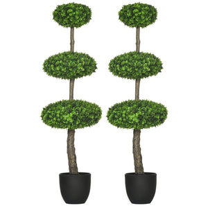 English Elm HOMCOM Pair of 43.25" Artificial Boxwood Topiary Trees in Pots – Realistic, Low-Maintenance Decor W2225P156078
