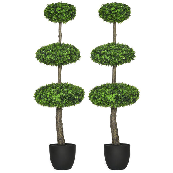 English Elm HOMCOM Pair of 43.25" Artificial Boxwood Topiary Trees in Pots – Realistic, Low-Maintenance Decor W2225P156078