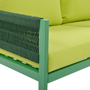 English Elm K&k Outdoor 4 Piece Rope Woven Patio Set with Tempered Glass Table Deep Cushions Green SK000003AAE