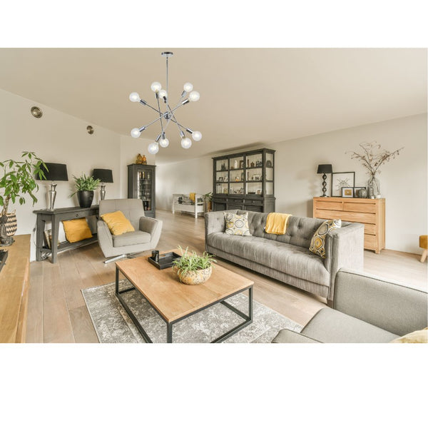 English Elm Modern Sputnik 10-Light Chandelier Chrome with Adjustable Arms, Dimmable, G25/G30 Compatible, Sloped Ceiling Adapter B130P152407