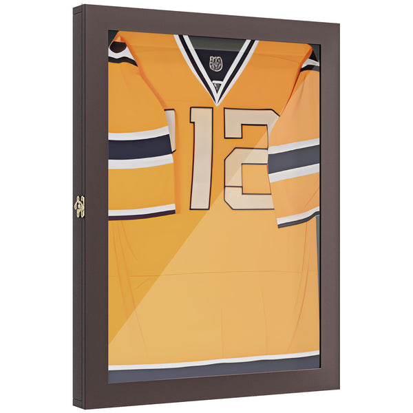 English Elm HOMCOM Jersey Display Case 23.5"x31.5" Wall-Mounted Acrylic Shadow Box with Lockable Hinge & UV Guard Brown W2225P156072