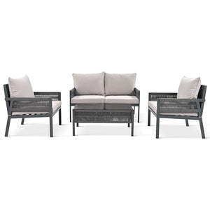 English Elm K&k Outdoor 4 Piece Rope Woven Patio Set with Tempered Glass Table Deep Cushions Grey SK000003AAG