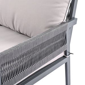 English Elm K&k Outdoor 4 Piece Rope Woven Patio Set with Tempered Glass Table Deep Cushions Grey SK000003AAG