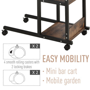 English Elm Homcom Mobile C-Shaped Side Table With 3-Tier Storage, Adjustable Height & Rolling Wheels For Versatile Use W2225P156073