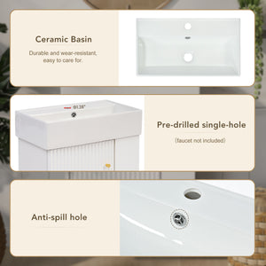 English Elm 21.6inch Modern Floating Bathroom Vanity with Ceramic Basin, Wave Door, Rose Gold Handle, Right Side Storage and Soft-Close Design WF318757AAK