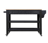 English Elm 57 Inch Rolling Kitchen Island With Storage,Kitchen Cart With Solid Oak Wood Top,Two-Sided Kitchen Island Cart On Wheels , Wine and Spice Rack, Large Kitchen Cart With 2 Drawers, Black+Natural Top