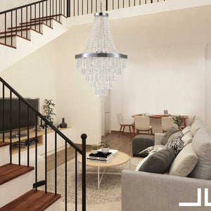 English Elm 20" Modern Crystal Chandelier, Adjustable Height 32.7"-70.9", 11-Light E12 Socket, K9 Chrome Fixture for Living Room W1340P143191