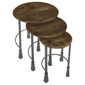 English Elm Natural 3-Piece Nesting Table Set - Stylish Mango Wood & Gunmetal Iron For Versatile Home Decor B062P153905