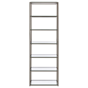 English Elm Black Black Nickel 6-Tier Bookcase with Tempered Glass Shelves, Sleek Metal Frame, Urban Modern Storage Solution B062P153917