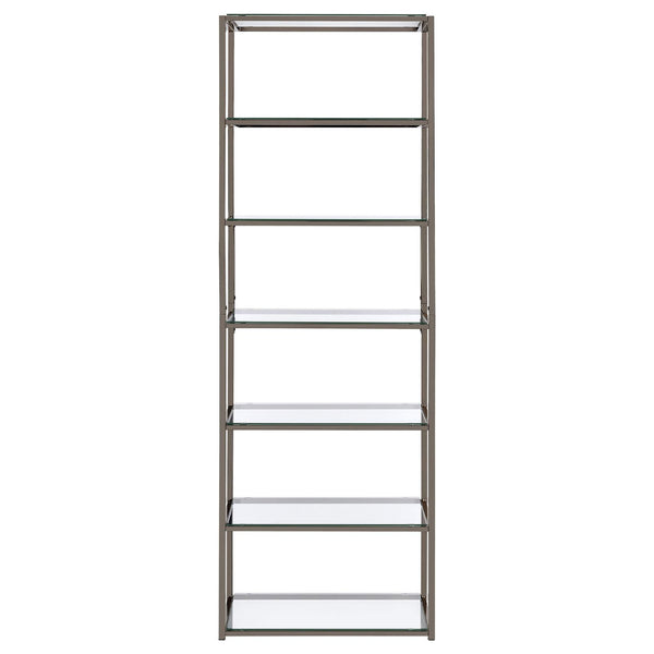 English Elm Black Black Nickel 6-Tier Bookcase with Tempered Glass Shelves, Sleek Metal Frame, Urban Modern Storage Solution B062P153917