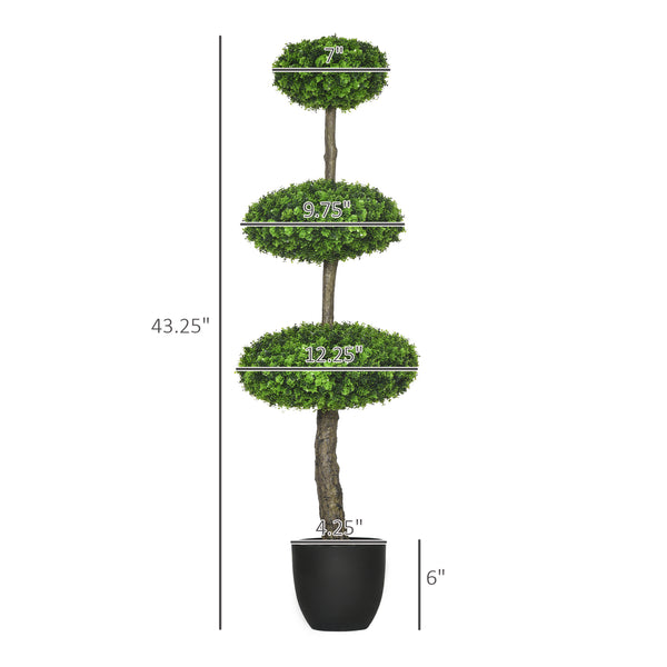English Elm HOMCOM Pair of 43.25" Artificial Boxwood Topiary Trees in Pots – Realistic, Low-Maintenance Decor W2225P156078