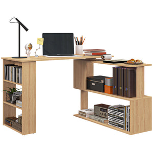 English Elm HOMCOM Modern L-Shaped Corner Desk with 360° Rotating Shelves, Space-Saving Workstation, Maple Finish W2225P156068