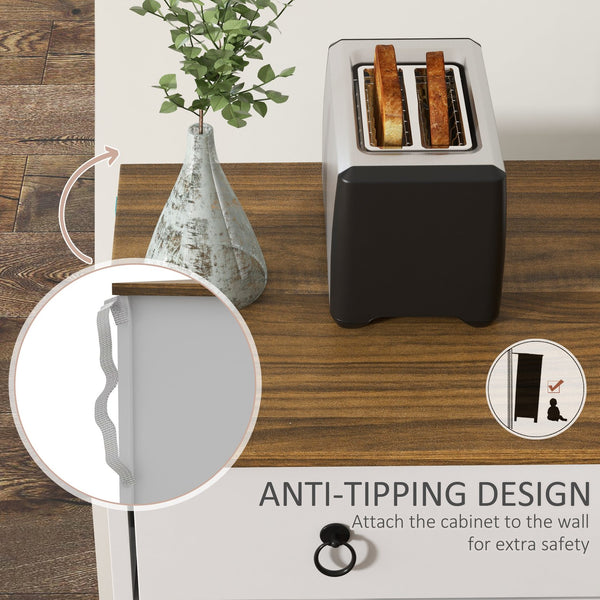 English Elm HOMCOM Farmhouse Sideboard Buffet Cabinet with 2 Drawers, 4 Barn Doors, Adjustable Shelves, White Wood Grain Top W2225P156095