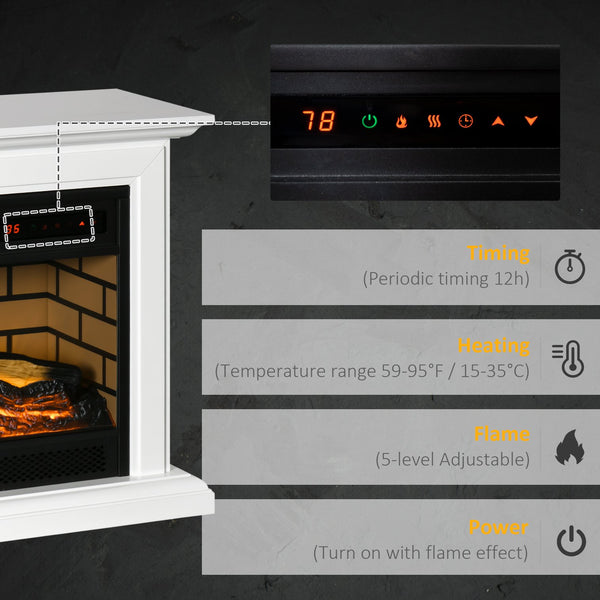 English Elm HOMCOM 31" Electric Fireplace Mantel with Dimmable Flame, Remote Control, 1400W Heater, White W2225P156090