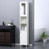 Kleankin Tall Bathroom Storage Cabinet w/ Mirror, Freestanding Tower, Adjustable Shelves, White