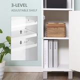 English Elm Kleankin Tall Bathroom Storage Cabinet With Mirror, Wooden Freestanding Tower Cabinet With Adjustable Shelves, For Bathroom, Or Living Room, White