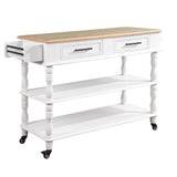 English Elm 56 Inch Rolling Kitchen Island With Storage,Kitchen Cart With Solid Oak Wood Top,Two-Sided Kitchen Island Cart On Wheels ,Wine and Spice Rack, Large Kitchen Cart With 2 Drawers, Milk White+Natural Top