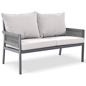 English Elm K&k Outdoor 4 Piece Rope Woven Patio Set with Tempered Glass Table Deep Cushions Grey SK000003AAG