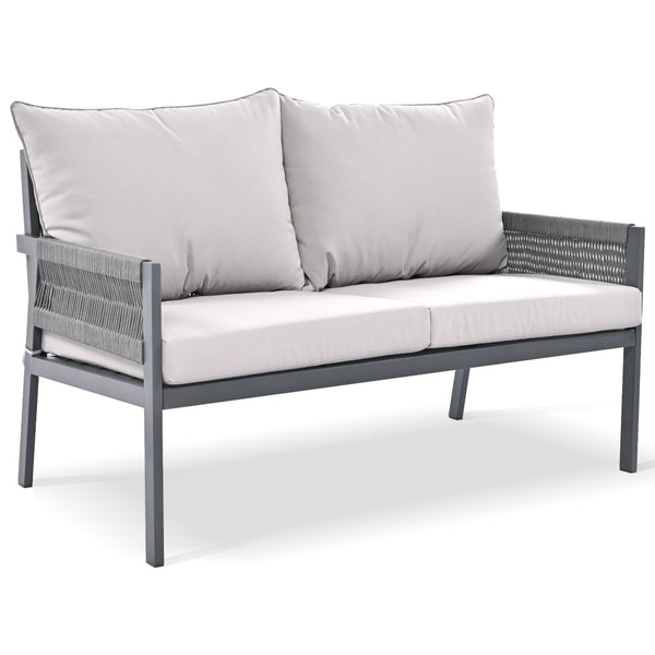 English Elm K&k Outdoor 4 Piece Rope Woven Patio Set with Tempered Glass Table Deep Cushions Grey SK000003AAG