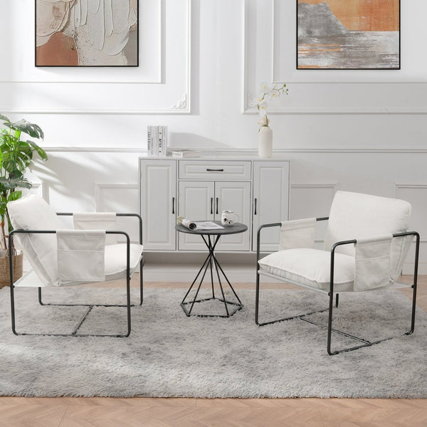 English Elm 2 Teddy Fabric Upholstered Armchairs Iron Frame Side Pockets Living Room Seating Set W680P145263