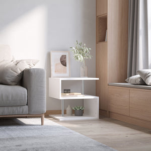 English Elm HOMCOM S-Shaped 3-Tier Modern End Table with Steel Poles, Storage Shelves, Lightweight White Finish W2225P156084