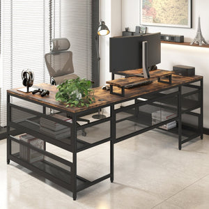 English Elm U Shaped Gaming Workstation with Led Lighting Monitor Shelf and Triple Surface Layout W578P149137