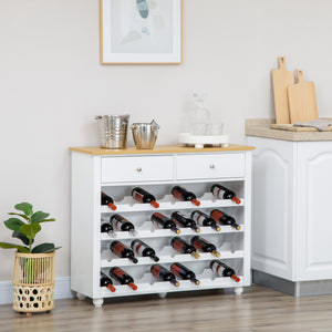 English Elm Homcom Wine Bar Cabinet, Modern Buffet Cabinet With 28-Bottle Wine Rack, Kitchen Sideboard With 2 Storage Drawers For Home Bar, White