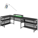 Hearth and Haven U-Shaped Desk with Shelve and Led Lights W578P149136