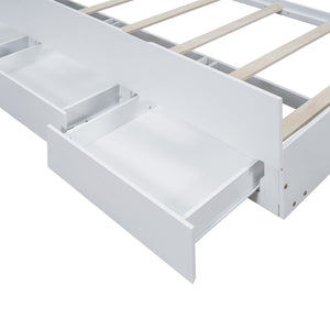 English Elm Twin Platform Bed with LED Headboard, Trundle & 3 Drawers White — Storage, Solid Wood Design GX000722AAK